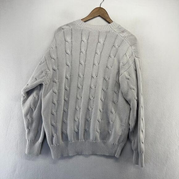 Vintage Claiborne Cardigan Sweater Mens Large Gray Chunky Cable Knit Grandpa 90s - Picture 6 of 8